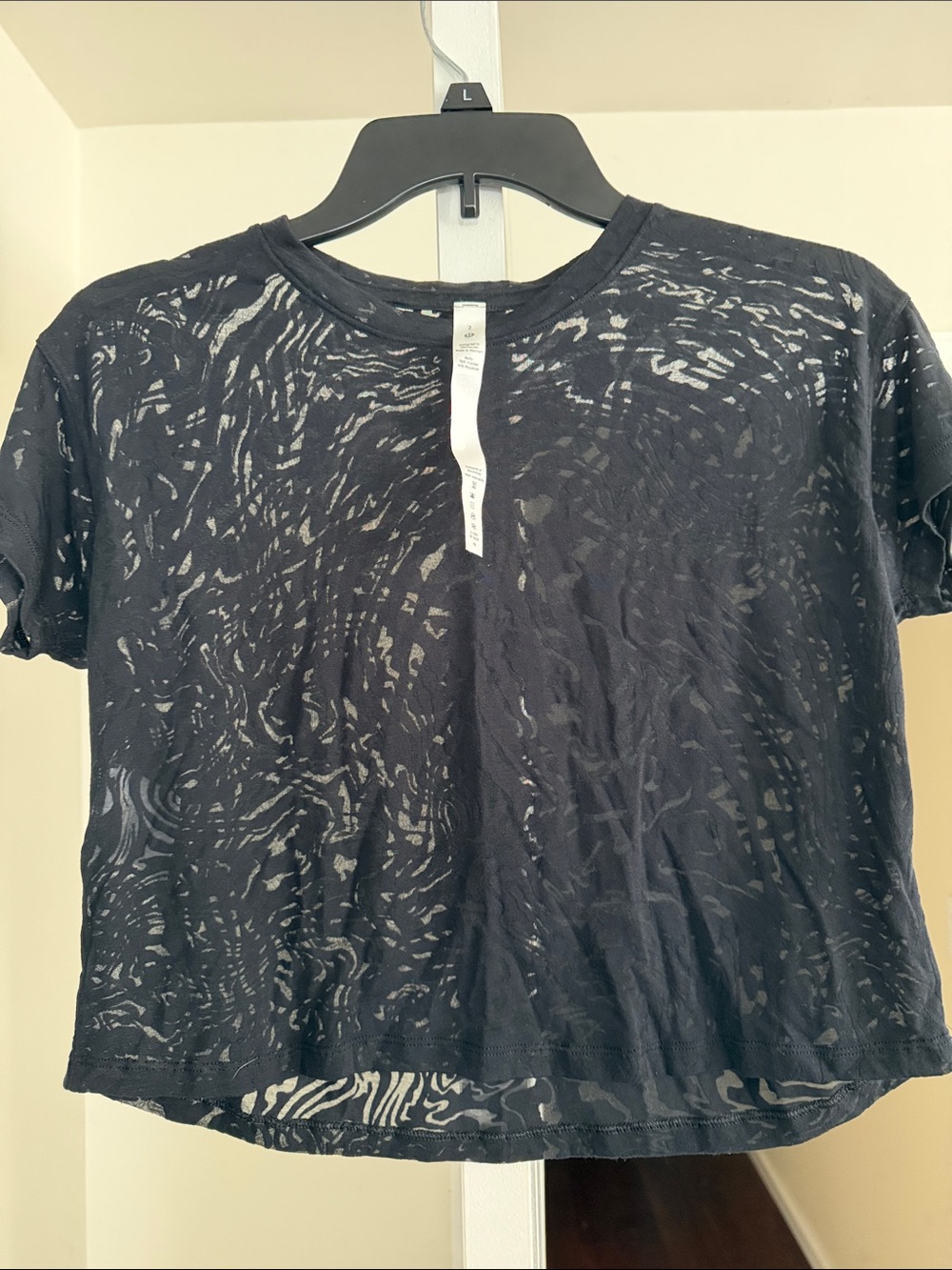 lululemon athletica Black Sheer Patterned Crop Tee